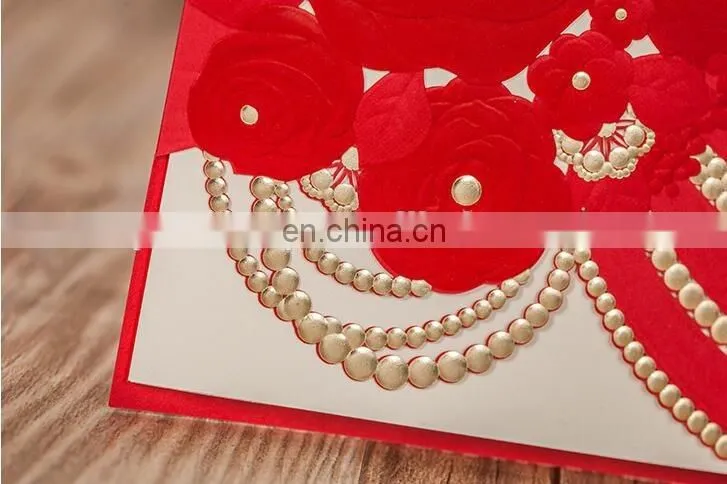 Wedding Items Chinese 6039 Red Big Flower Free Customized Wedding Invitation Card