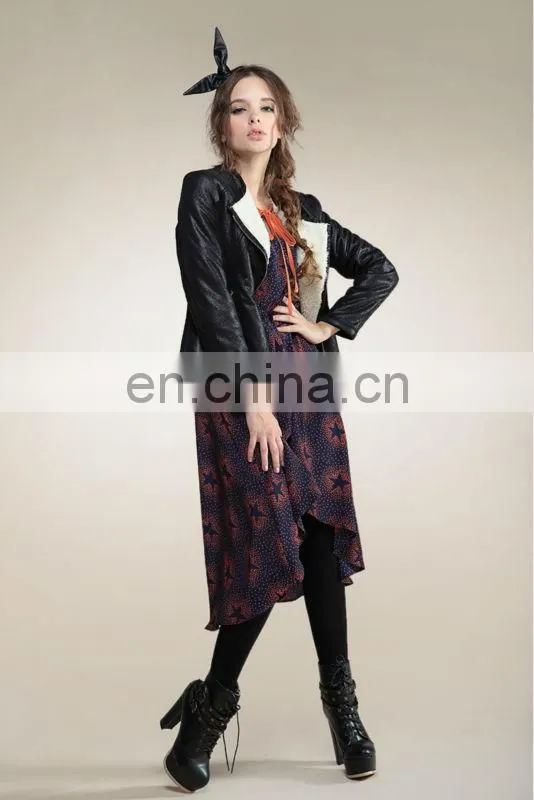 winter lamb wool thicken PU leather short length slim fit coats