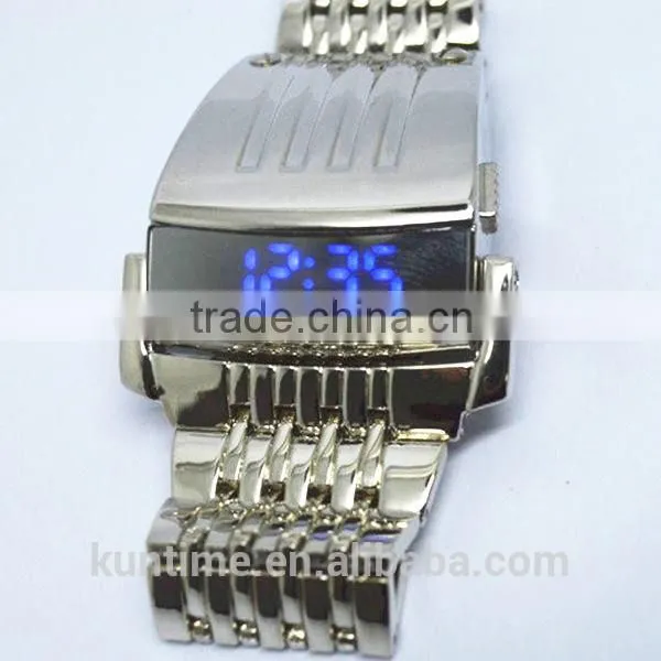 machine cat head stainless steel back metal bracelet watch lcd display