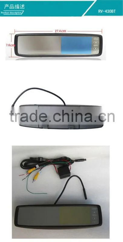 4.3 inch color TFT LCD bluetooth car rear view mirror monitor for back up