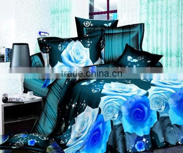 Microfiber 4Pcs Queen Duvet Cover Bedding Set with Flowers