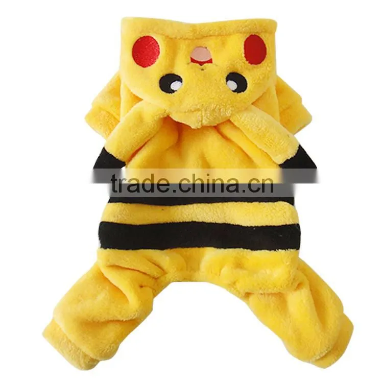 Dog Pikachu Apparels with Double Sided Coral Fleece Material fit for Spring Autumn and Winter