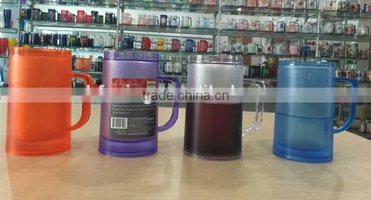 14 oz eco-friendly pba free ice beer mug freezer mug frosty plastic double wall beer mug
