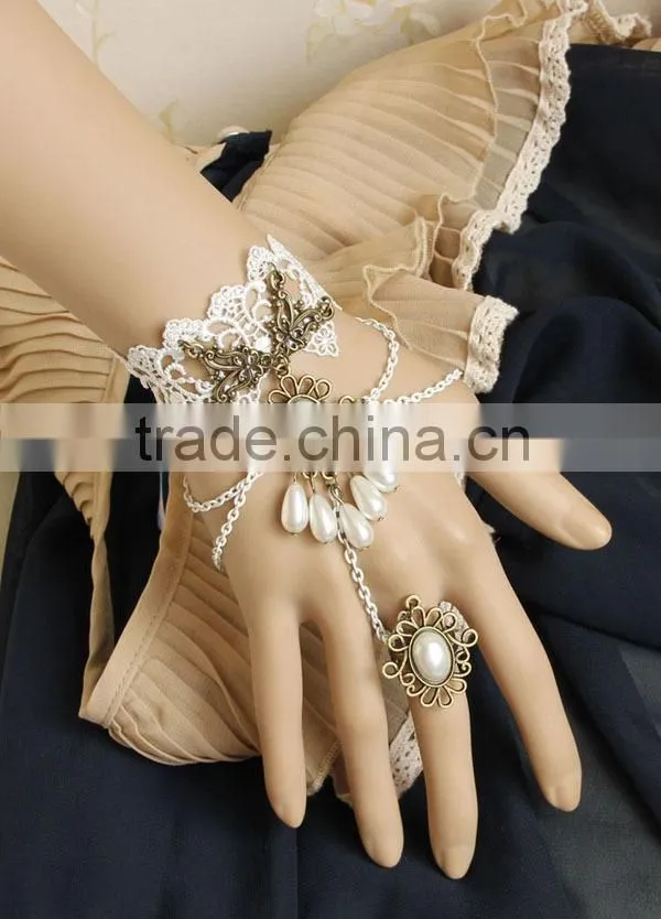Flower Acrylic Waterdrop Beads White Lace Slave Bracelets Ring for Women