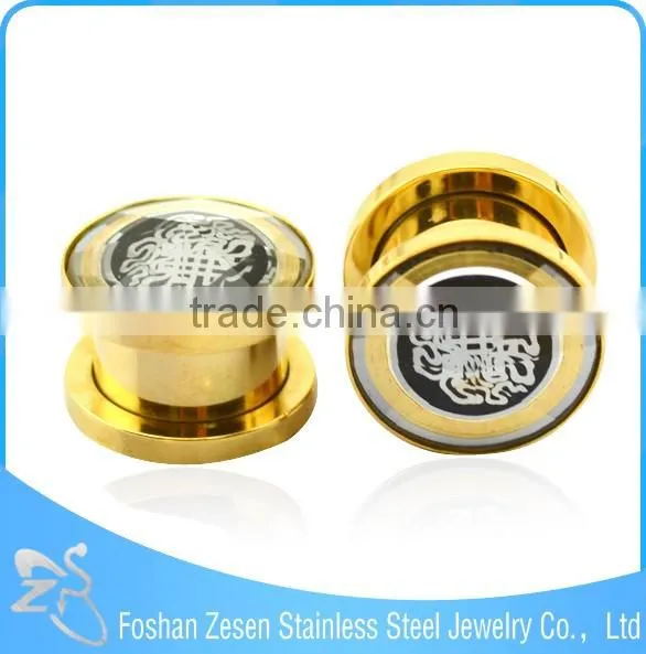 Pyroceram printed steel ear plug piercing 14k solid gold body jewelry
