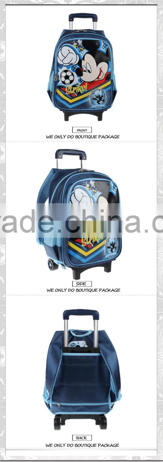 Hot sale micky mouse cheap school child trolley bag