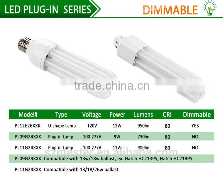 UL 277v 280DE 950lm SMD3014 11w G24Q3 G24D3 LED PL 4 Pin G24Q Base