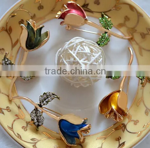 2015 newest dry painting decorative crystal flower rose brooch