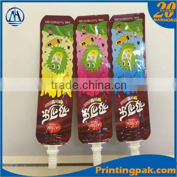 custom printed self standing liquid laundry detergent doypack pouch with spout for packing milk juice