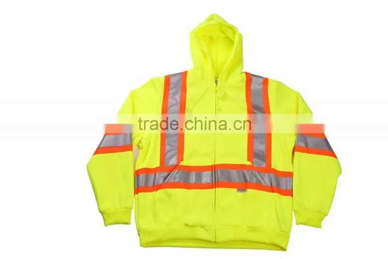 China Wholesale Clothing Cheap High Visible Winter Reflective Jacket Single Brushed Fleece Fashion Hoodie Safety Coat