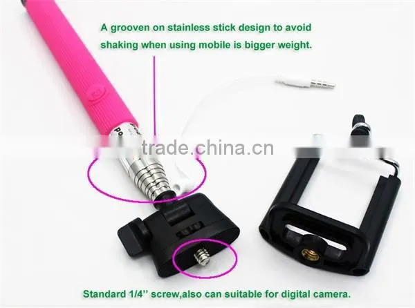 2015 Factory Price High Quality Colorful Smartphone Monopod Selfie Stick With Bluetooth Shutter