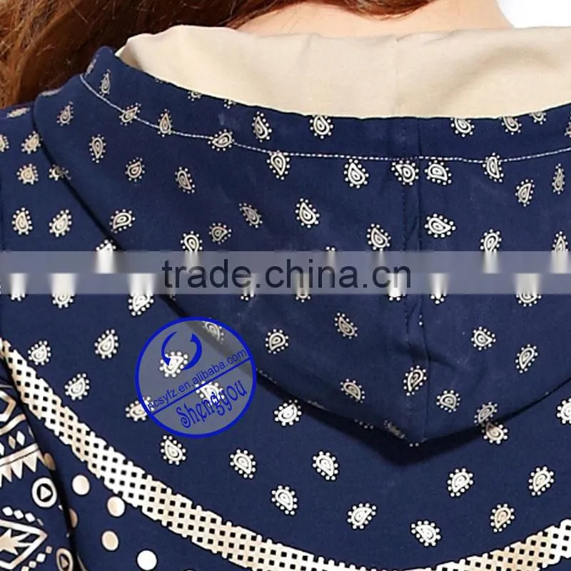 Custom women's navy zip up printing hoodie