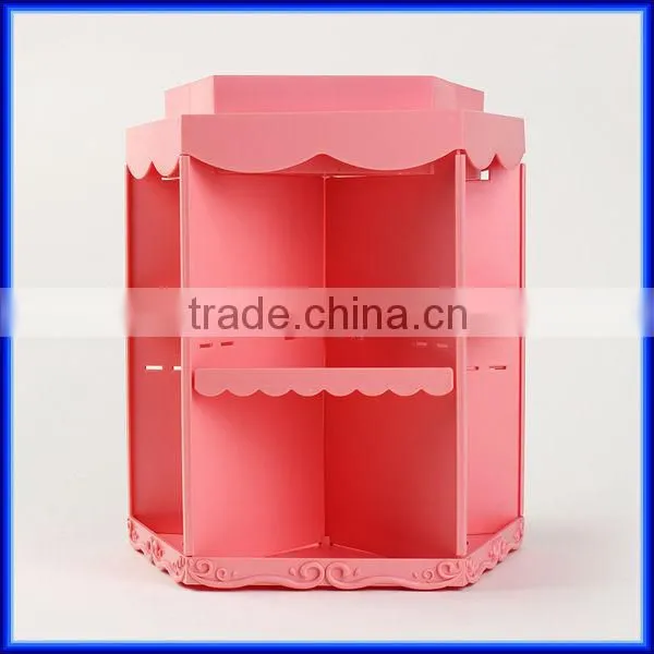 Hot sell pink rotating acrylic cosmetic organizer, custom plastic storage cosmetic organizer