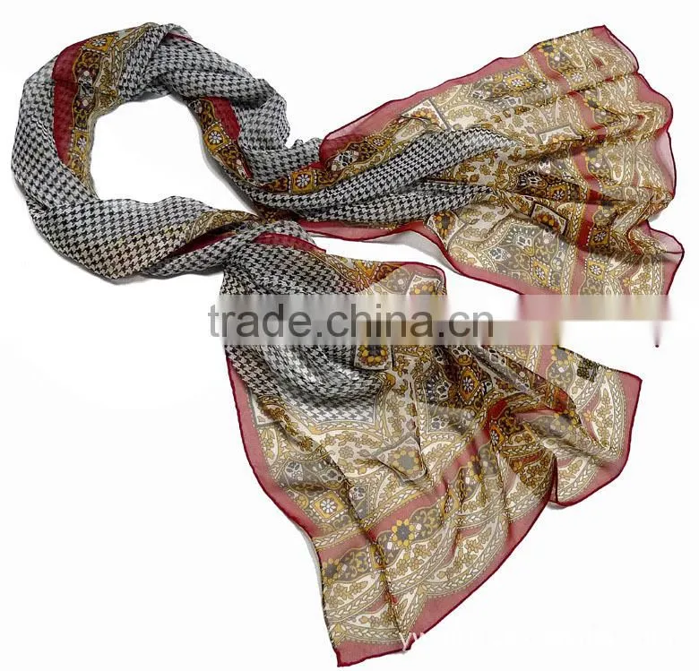 Top Fashion High Quality Pure Silk Ptinted Scarf Customized Scarves Shawl Wraps
