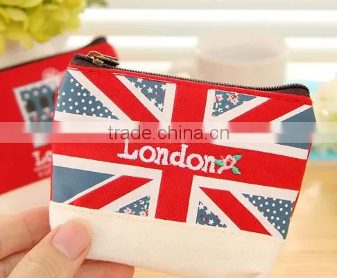 Newest euro style canvas coin purse with embroidery logo for wholesales