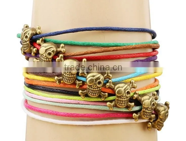2016 Colourful multilayer rope bracelet with antique bronze bear charms