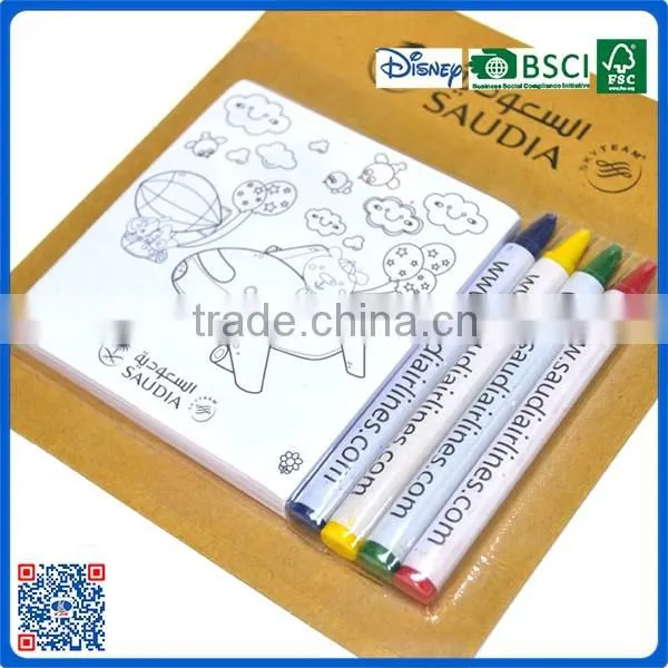 2016 new style 4 colors wax crayons with drawing paper in blister card for promotion
