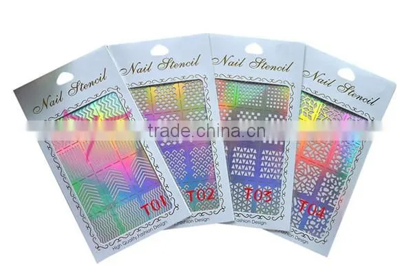 36 designs reusable finger nail stencil,hot nail airbrush stencil