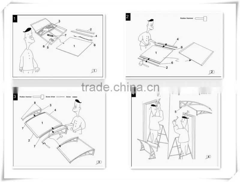 Outdoor diy polycarbonate pastic cheap awnings