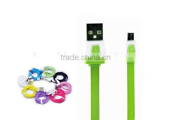 USB2.0 A to Micro USB B Data Sync Charge Cable Noodle Type Flat Pink