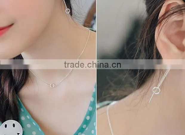 925 Sterling Silver Circle Charm Long Dangle Thread Line Threader Earrings