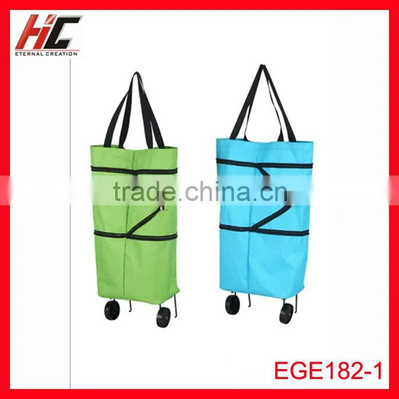 Blue fashion shopping trolley bag with zipper foldable