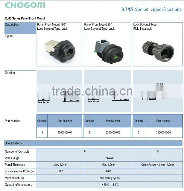 RJ45 series, panel front mount ,90 degree,lock bayonet type, ip67 waterproof connector