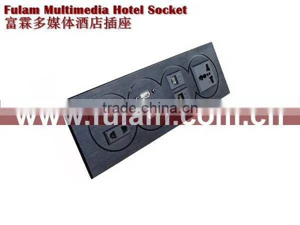 Aluminium type USB+HDMI+AV+VGA+RJ45+RJ11+AC Power Wall socket for Hotel