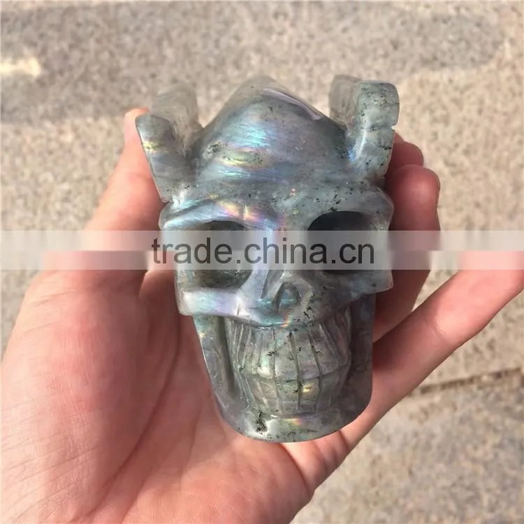 Natural Labradorite Skull Crystal Stone Angel Wings Ornaments