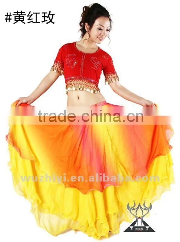 Hot Selling Blue Silk Chiffon Belly Dance Skirts for women dancers (QC6004)