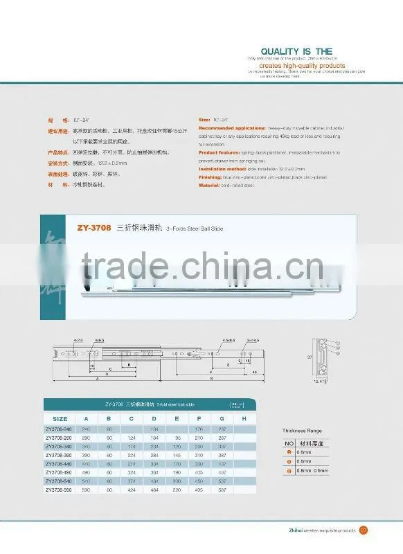 ZY:3-Fold 37MM Drawer Slide