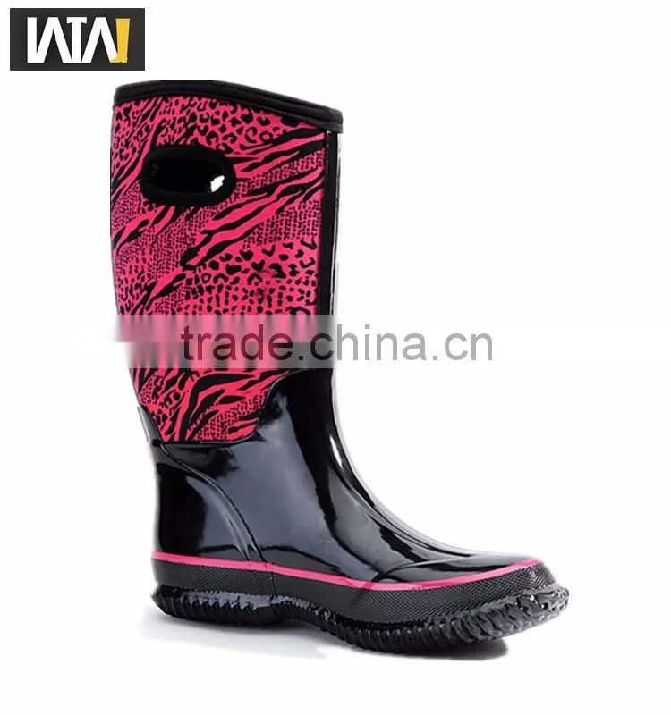 Warm leopard print neoprene cheap rain boots with hole