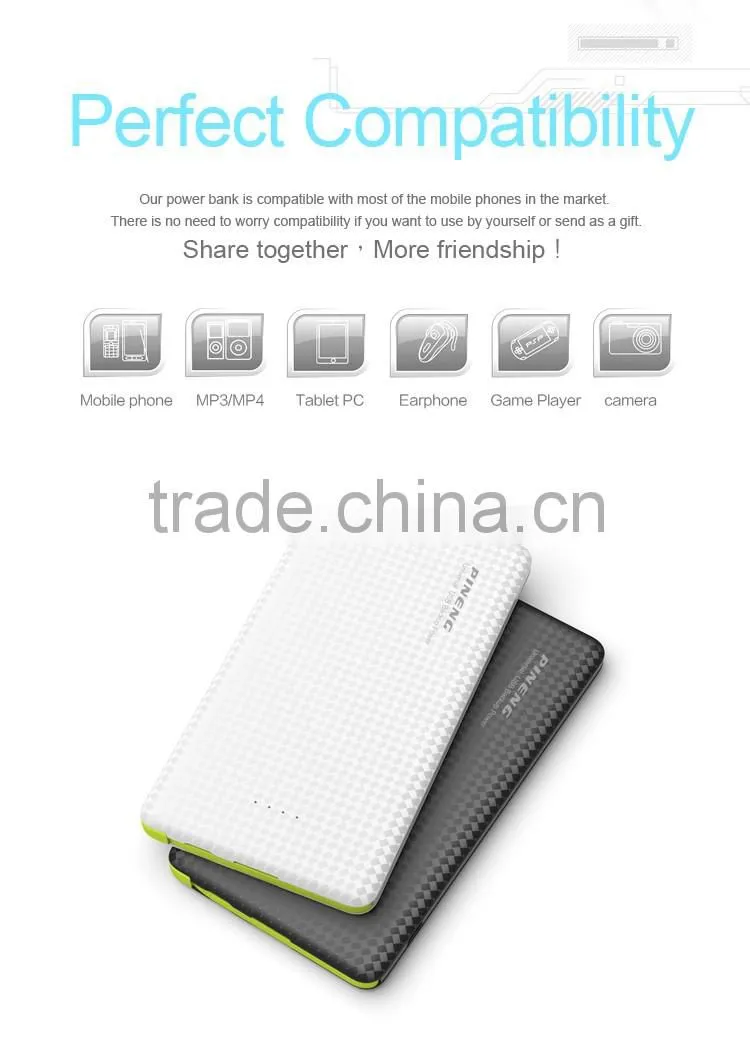 Pineng PN-952 5000mah portable pocket power bank with cable connector for iphone