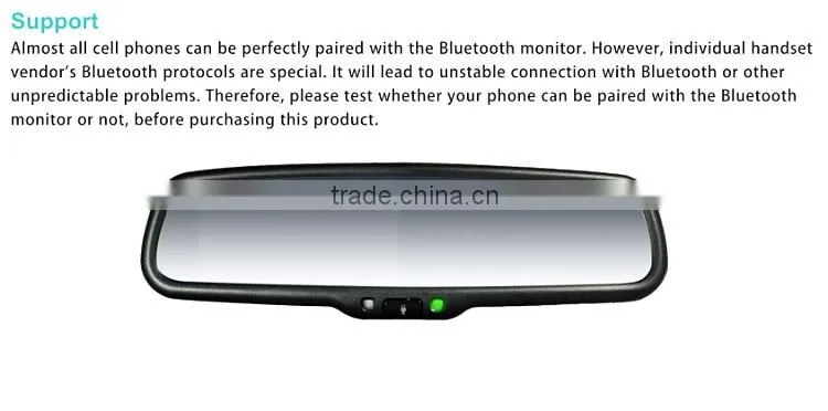 bluetooth handsfree car kit Rearview Mirror with back up display