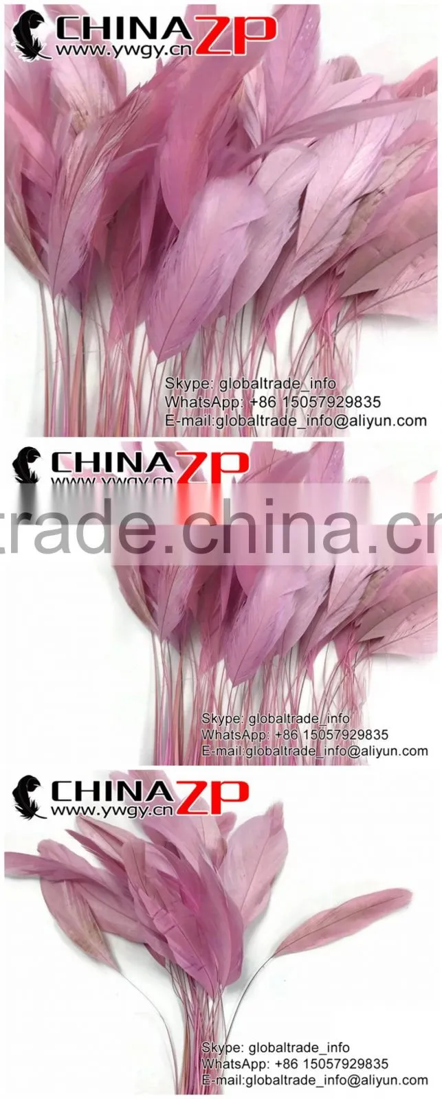 Leading Supplier CHINAZP 10-15cm Length Decorative Dyed Light Pink Stripped Coque Chicken Tail Feathers