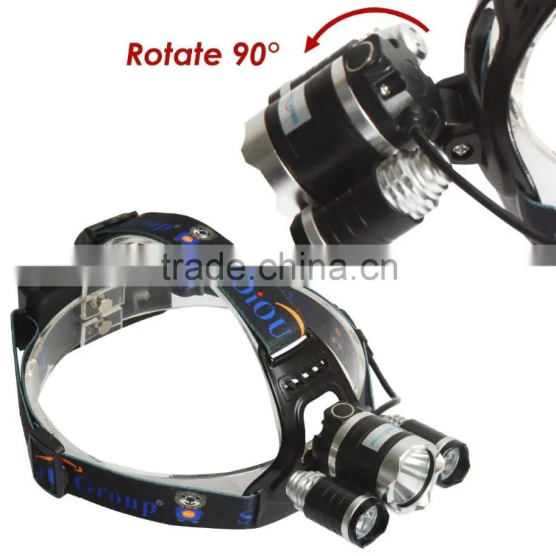 Sidiou Group 30W 5000 Lumens 3x XM-L T6 LED Headlamp Waterproof Rechargeable 3 Bulbs High Power Zoom Headlight