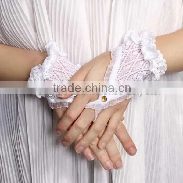 Floral lace fingerless ruffle bridal women gloves