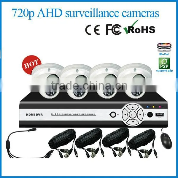 Hot sale!Tollar HD h.264 720P 4ch CVI Kit with dome cameras and 4channel P2P 720p cctv kit