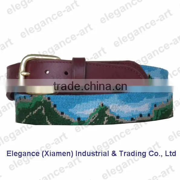 Needlepoint belt with solid brass buckle
