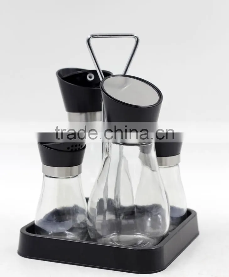 glass spice jar bottle oil vinegar set with plastic stand