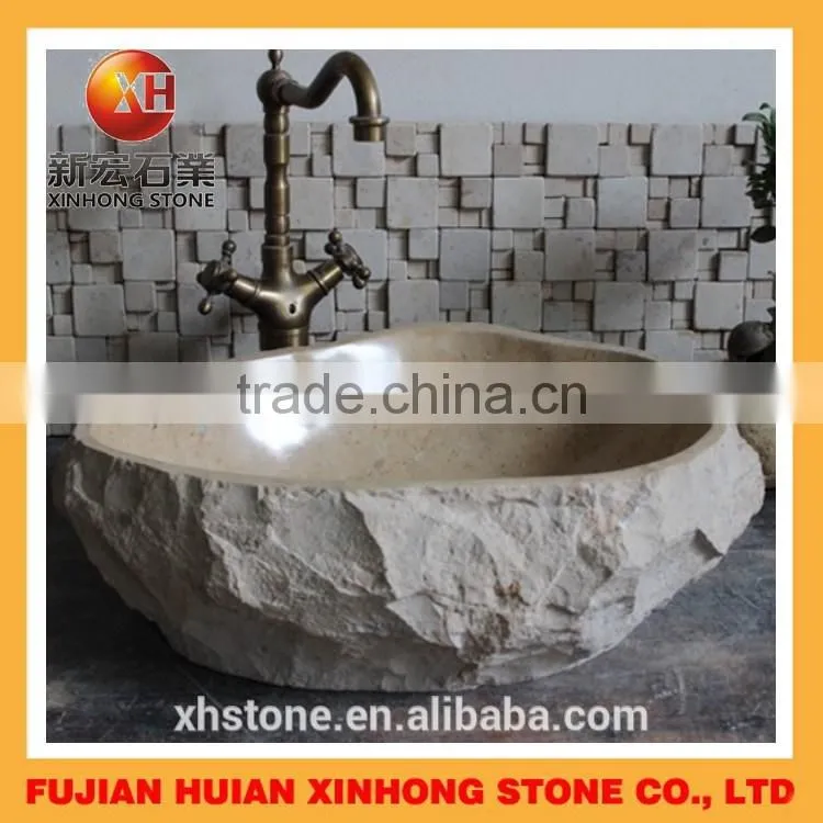 Oval shape nature stone basin with polished inside