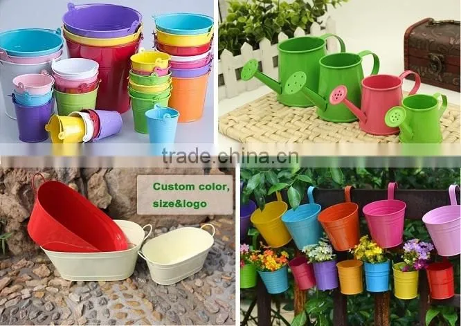 Hot sale cheap garden small metal flower pots with tray for garden