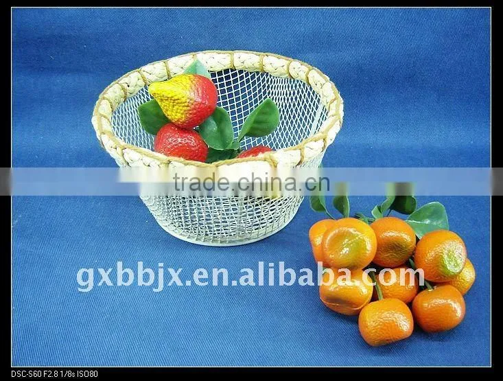 White round wire decorative with plant fruit storage container