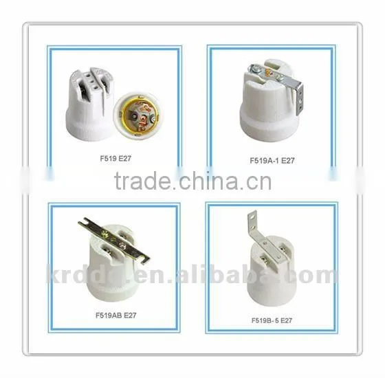 F519 E27 ceramic lamp holder with red and blue silicon wire