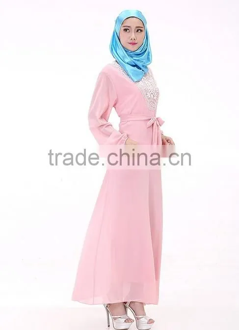 2015 latest fashion long sleeve muslim lady night dress
