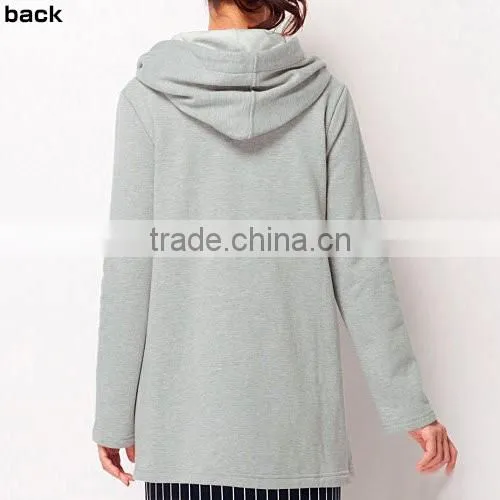 2016 women warm fleece fabric full zip winter coat with hooded knitted women cloth
