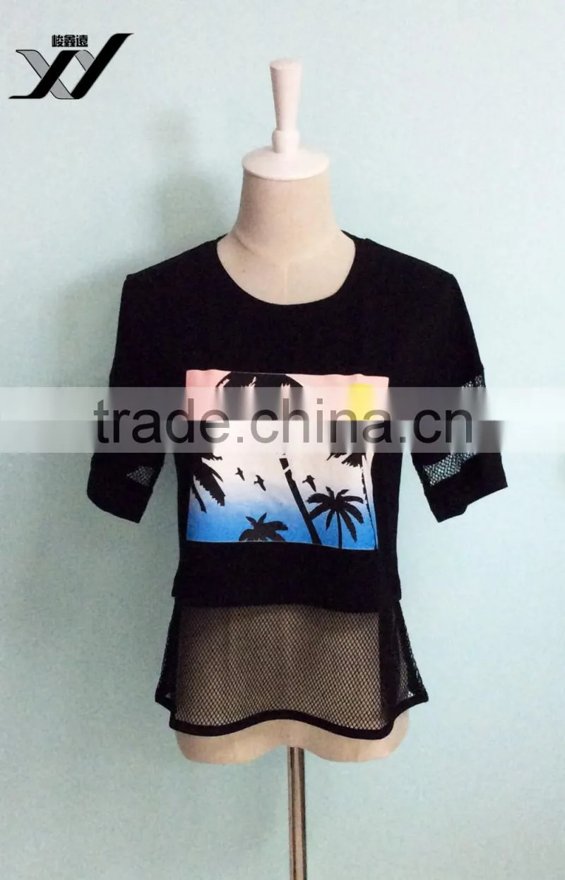 Hollow out girl tshirt with picture pattern