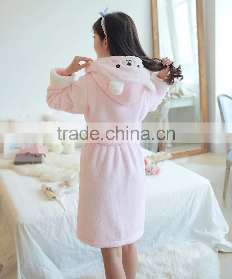 Girls Winter And Autumn Cute Rabbit Pink Pajamas Flannel Fleece Bathrobe