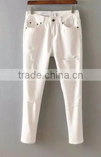 Runwaylover EY0634P 2017 Trendy Sexy Women's Blue Distroyed Holes Ripped Skinny Jeans Denim Pants