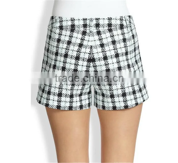 LLS014 2015 high end customized causal tartan style women chino shorts